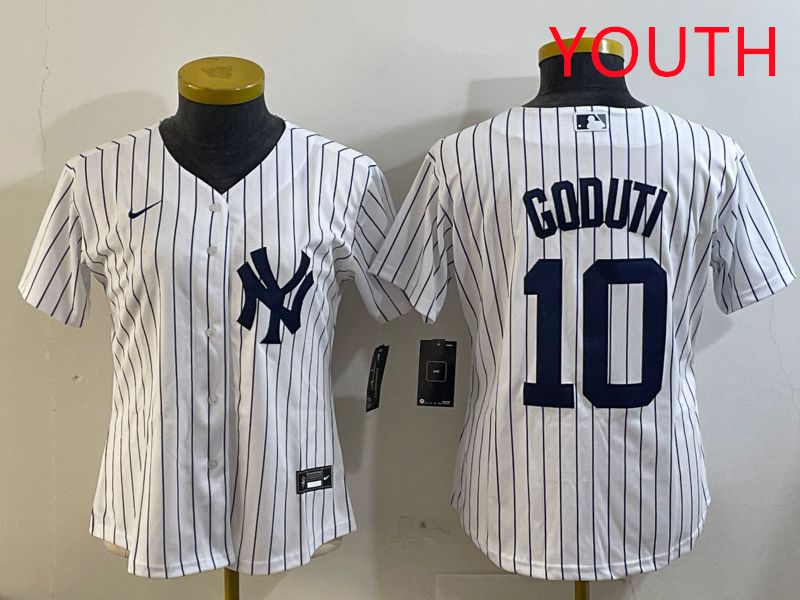 Youth New York Yankees 10 Goduti White Stripe 2025 Nike MLB Jersey style 3